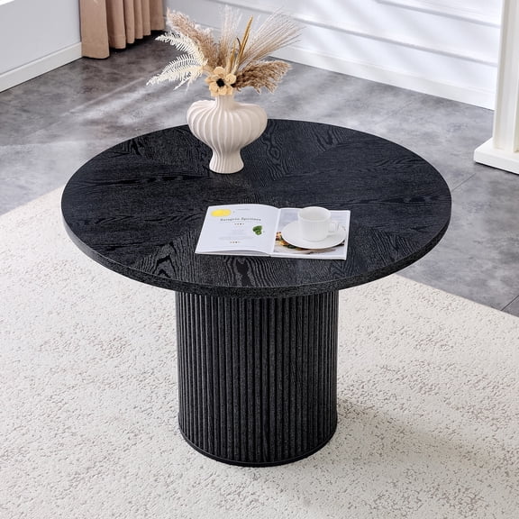 NYEESS 42 Inch Round Dining Table, Black Wood Grain Pedestal Kitchen Table for 4-6 People Dining Room Breakfast Nook