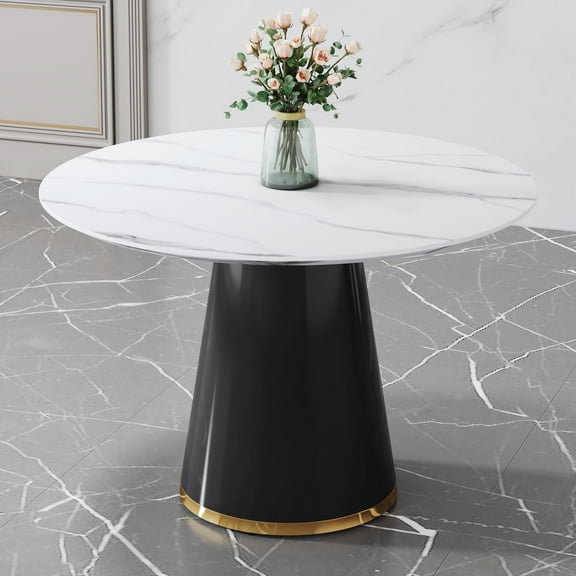 NYEESS 45 inch Round White Faux Marble MDF Dining Table, Modern Small Kitchen Furniture for 4-6