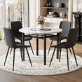 thumbnail image 1 of NYEESS 5-Piece Modern Round Dining Table Set for 4, 42" White MDF Kitchen Table with Storage Shelf & Embedded Glass Panel, 4 Black PU Leather Chairs, Black Metal Legs, 1 of 9