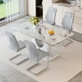 thumbnail image 1 of NYEESS 63 inch White Marble Dining Table Set with 4 Light Gray PU Chairs, Modern Rectangular Dining Room Furniture, 1 of 9