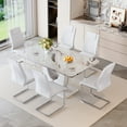 thumbnail image 1 of NYEESS 63 inch White Marble Dining Table Set with 6 White PU Chairs, Modern Rectangular Dining Room Furniture, 1 of 9