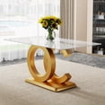 thumbnail image 1 of NYEESS 63" White Faux Marble Rectangular Dining Table for 6-8, Modern Style with Gold MDF Base and Metal Legs, Kitchen or Dining Room, 1 of 10