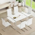 thumbnail image 1 of NYEESS 7-Piece 55" White Dining Table Set with 6 Chairs, High Gloss MDF Top, Modern Style for Dining Room or Kitchen, 1 of 9