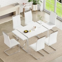 NYEESS 7-Piece 55" White Dining Table Set with 6 Chairs, High Gloss MDF Top, Modern Style for Dining Room or Kitchen