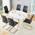 thumbnail image 1 of NYEESS 7-Piece Extendable Dining Table Set, 42"-54" Round to Oval White Faux Marble-Textured MDF Top & Gold Metal Legs, Modern Kitchen Set with 6 Black PU Chairs, 1 of 12