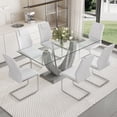 thumbnail image 1 of NYEESS 7-Piece Glass Dining Table Set for 6 with Tempered Glass Top and 6 Upholstered PU Chairs Chrome Base for Dining Room Kitchen, 1 of 13