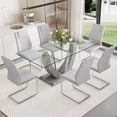 thumbnail image 1 of NYEESS 7-Piece Glass Dining Table Set for 6 with Tempered Glass Top and 6 Upholstered PU Chairs Chrome Base for Dining Room Kitchen, 1 of 13