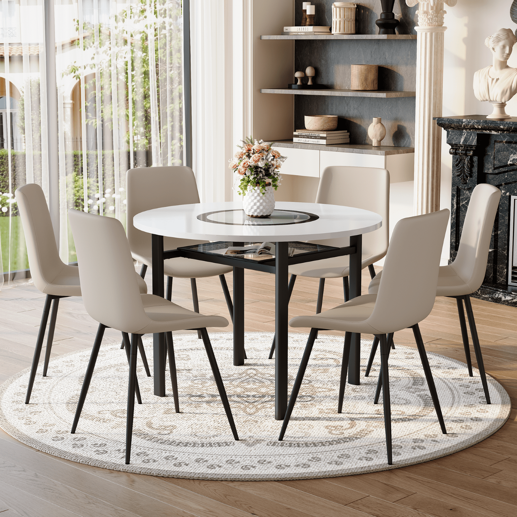 NYEESS 7-Piece Modern Round Dining Table Set for 6, 42