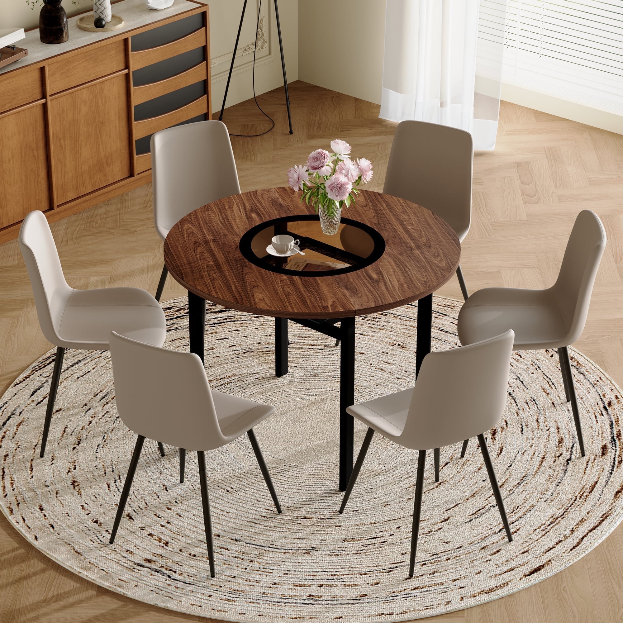 NYEESS 7-Piece Round Dining Table Set for 6, 42