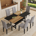 thumbnail image 1 of NYEESS 7-Piece 71 inch Wood Dining Table Set with Storage Shelf and 6 Gray Linen Chairs, Modern Dining Room Furniture, 1 of 11
