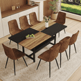thumbnail image 1 of NYEESS 9-Piece 71 inch Wood Dining Table Set with Storage Shelf and 8 Brown Fabric Chairs, Modern Dining Room Furniture, 1 of 11