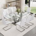 thumbnail image 1 of NYEESS 9-Piece Glass Dining Table Set for 8 with Tempered Glass Top and 8 Upholstered PU Chairs Chrome Base for Dining Room Kitchen, 1 of 14
