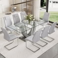 thumbnail image 1 of NYEESS 9-Piece Glass Dining Table Set for 8 with Tempered Glass Top and 8 Upholstered PU Chairs Chrome Base for Dining Room Kitchen, 1 of 14