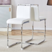 NYEESS Bar Stools Set of 2, 25" H White Counter Height Bar Stools with Backrest, Modern PU Leather Cantilever Island Chairs with Chrome Metal Base & Footrest, Kitchen & Home Bar Seating
