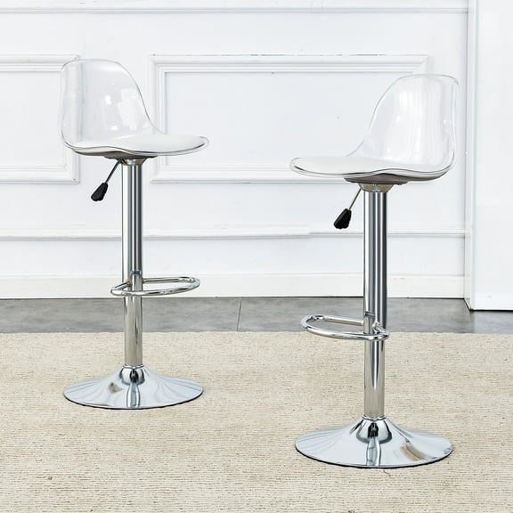 NYEESS Set of 2 Clear Acrylic Swivel Bar Stools, Adjustable Modern Counter-Height Bar Chairs with Metal Base for Kitchen Island and Home Bar