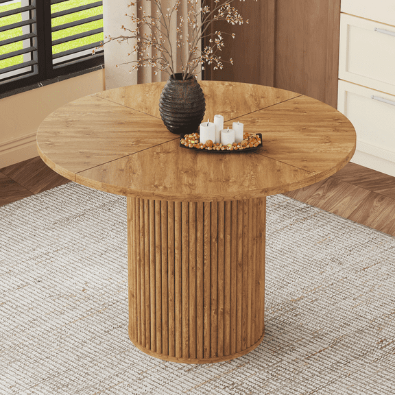 NYEESS 42 Inch Circle Dining Table for 4-6, MDF Top with Wooden Strip Columns Base for Living Room, Kitchen, Office, Apartment