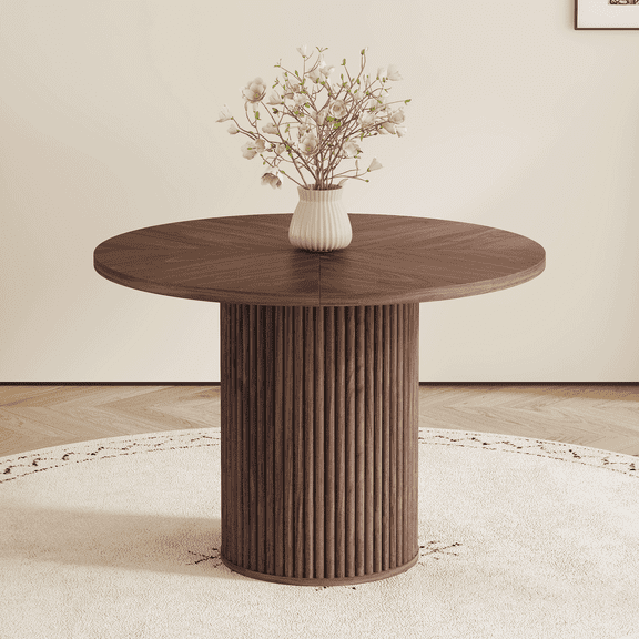 NYEESS 42" Circle Dining Table, Round Table for 4-6, MDF Top with Wooden Strip Columns Base for Kitchen, Living Room, Office, Farmhouse