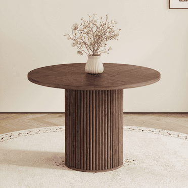 NYEESS 42" Circle Dining Table, Round Table for 4-6, MDF Top with Wooden Strip Columns Base for Kitchen, Living Room, Office, Farmhouse