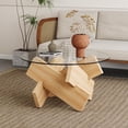 thumbnail image 1 of NYEESS 33.4" Inch Oak Round Tempered Glass Coffee Table with MDF Legs, Farmhouse Style Living Room Table, 1 of 9