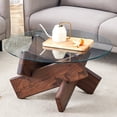 thumbnail image 1 of NYEESS 33.4" inch Round Glass Coffee Table, Walnut MDF Base, Farmhouse Style for Living Room, 1 of 11