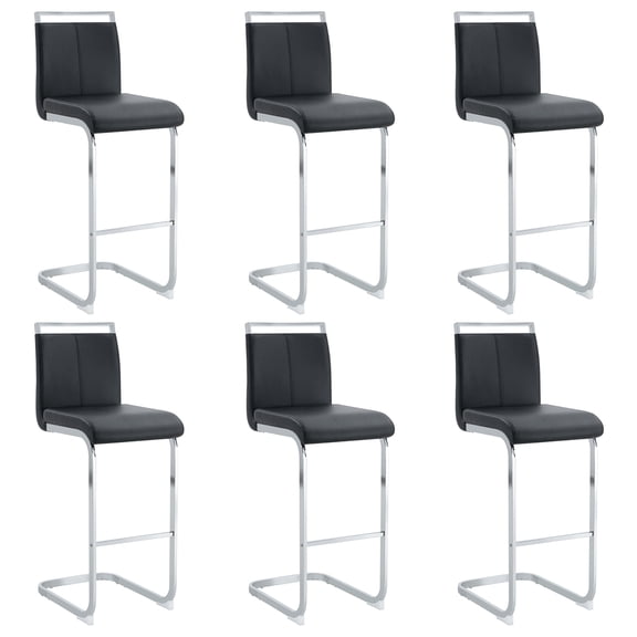 NYEESS Counter Height Bar Stools Set of 6, 30 Inch Black Faux Leather Bar Chairs with Arms and Silver Chrome Frame for Kitchen Island
