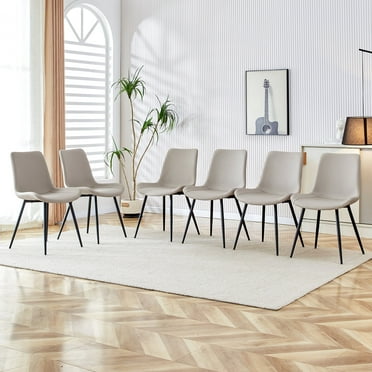 NYEESS Dining Chairs Set of 6, Faux Leather Dining Chairs, Upholstered Chair, Modern Dining Chairs with Black Metal Legs, for Kitchen Living Room Vanity Patio Dinner Chairs,Light Grey