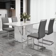 thumbnail image 1 of NYEESS Modern Dining Table Set for 4, 63" White Faux Marble MDF Table and 4 Dark Gray PU Leather Chairs with Silver Metal Legs, Rectangular Dinner Table Set for Home, 1 of 10