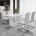 thumbnail image 1 of NYEESS Modern Dining Table Set for 4, 63" White Faux Marble MDF Table and 4 Light Gray PU Leather Chairs with Silver Metal Legs, Rectangular Dinner Table Set for Home, 1 of 10