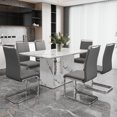 thumbnail image 1 of NYEESS Modern Dining Table Set for 6, 63" White Faux Marble MDF Table and 6 Dark Gray PU Leather Chairs with Silver Metal Legs, Rectangular Dinner Table Set for Home, 1 of 9