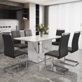 thumbnail image 1 of NYEESS Modern Dining Table Set for 6, 63" White Faux Marble Table and 6 Black PU Leather Chairs, MDF Kitchen Table with Silver Metal Legs, Rectangular Dinner Table Set for Home, 1 of 9