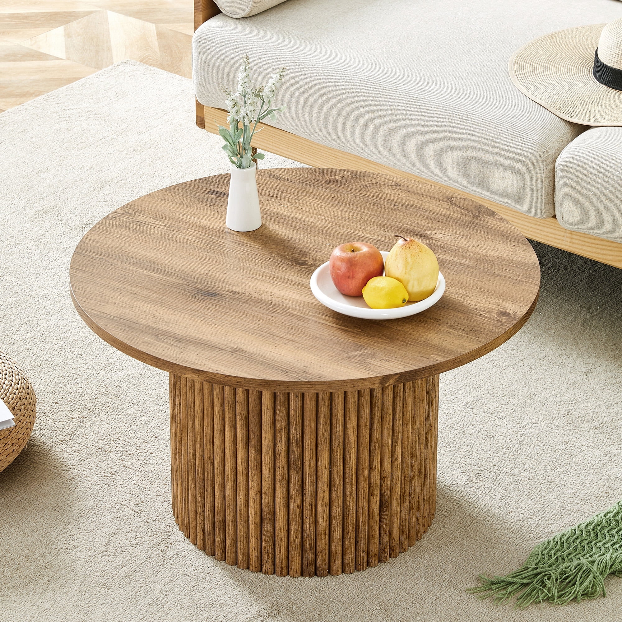 NYEESS Round Coffee Table with Storage, 27.5" Small Wood Coffee Tables ...