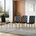 thumbnail image 1 of NYEESS Set of 4 Black PU Dining Chairs with Silver Metal Legs, Ergonomic Buckle Backrest, 1 of 8