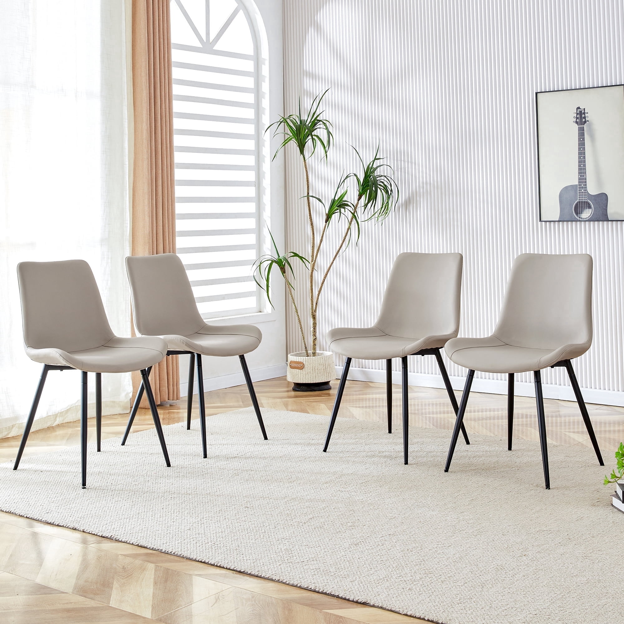NYEESS Set of 4 Light Gray PU Dining Chairs with Black Metal Legs, Modern Kitchen Seating