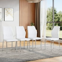 NYEESS Set of 4 White PU Dining Chairs with Silver Metal Legs and Ergonomic Backrest