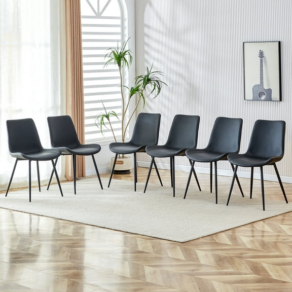 NYEESS Set of 6 Black PU Dining Chairs with Metal Legs, Modern Kitchen and Office Seating