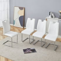 NYEESS Set of 4 White PU Dining Chairs with Silver Metal Legs, Upholstered Modern Kitchen and Dining Room Chairs