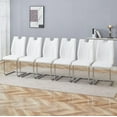 thumbnail image 1 of NYEESS Set of 6 White PU Dining Chairs with Silver Metal Legs, Modern Upholstered Seating for Kitchen or Office, 1 of 6