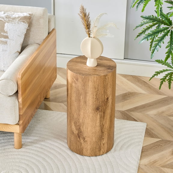 NYEESS Wood Grain Cylindrical End Table, 11.8 Inch Round MDF Side Table for Industrial Living Room Bedroom Small Spaces