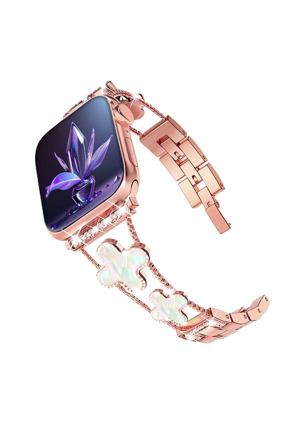NYENElL Compatible for Apple Watch Bands 49mm 45mm 44mm 42mm 41mm 40mm 38mm, Women Glitter DiamondFour Leaf Clover Chain Strap for Apple Watch Series9/8/7/6/5/4/3/2/1/SE/Ultra Series