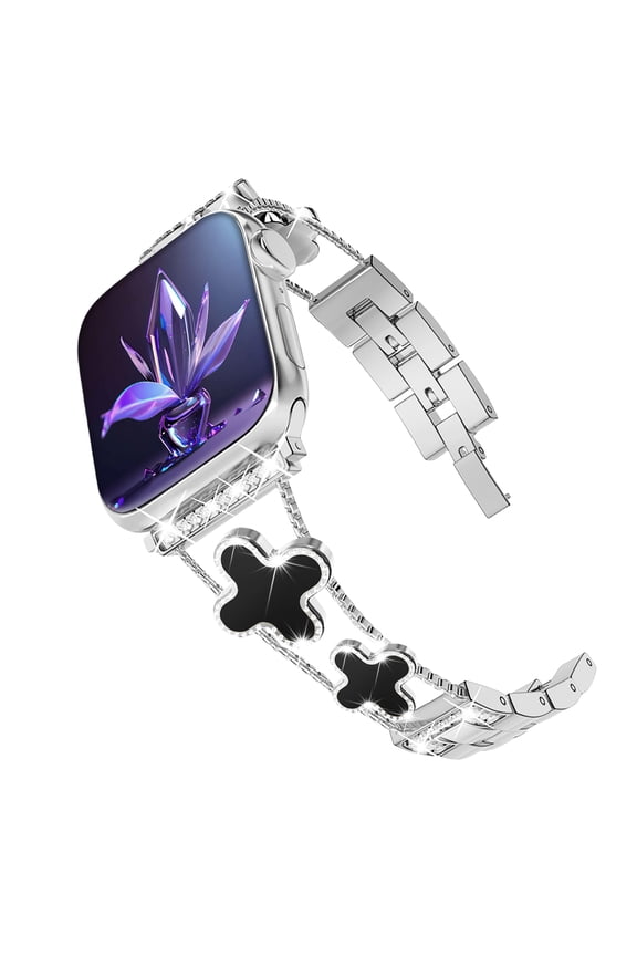 NYENElL Compatible for Apple Watch Bands 49mm 45mm 44mm 42mm 41mm 40mm 38mm, Women Glitter DiamondFour Leaf Clover Chain Strap for Apple Watch Series9/8/7/6/5/4/3/2/1/SE/Ultra Series