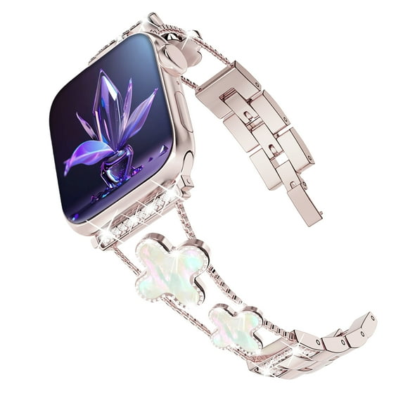 NYENElL Compatible for Apple Watch Bands 49mm 45mm 44mm 42mm 41mm 40mm 38mm, Women Glitter DiamondFour Leaf Clover Chain Strap for Apple Watch Series9/8/7/6/5/4/3/2/1/SE/Ultra Series