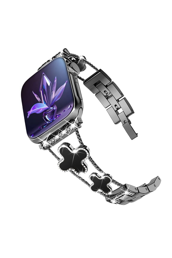 NYENElL Compatible for Apple Watch Bands 49mm 45mm 44mm 42mm 41mm 40mm 38mm, Women Glitter DiamondFour Leaf Clover Chain Strap for Apple Watch Series9/8/7/6/5/4/3/2/1/SE/Ultra Series