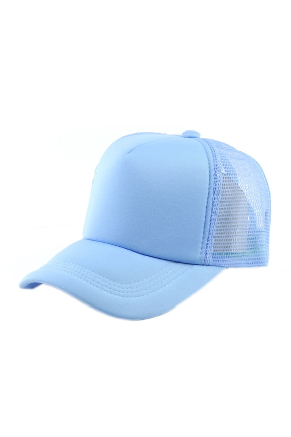 Blank Mesh Adjustable Snapback Cotton 6-Panel Trucker Hat Cap, Light Blue