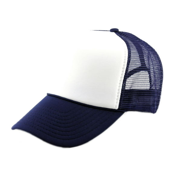 NYFASHION101 Blank Mesh Adjustable Snapback Cotton 6-Panel Trucker Hat Cap, Navy/White