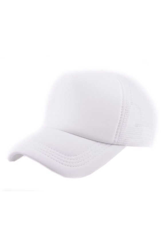 Blank Mesh Adjustable Snapback Cotton 6-Panel Trucker Hat Cap, White