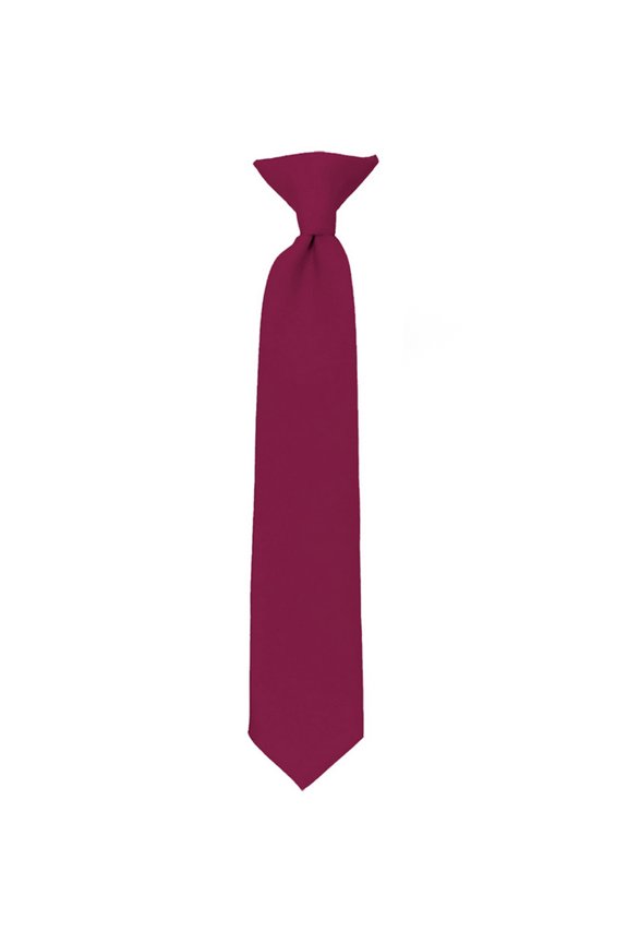 Boys' Kids' Children's Smooth Satin Solid Clip On Tie, Raspberry, 11"