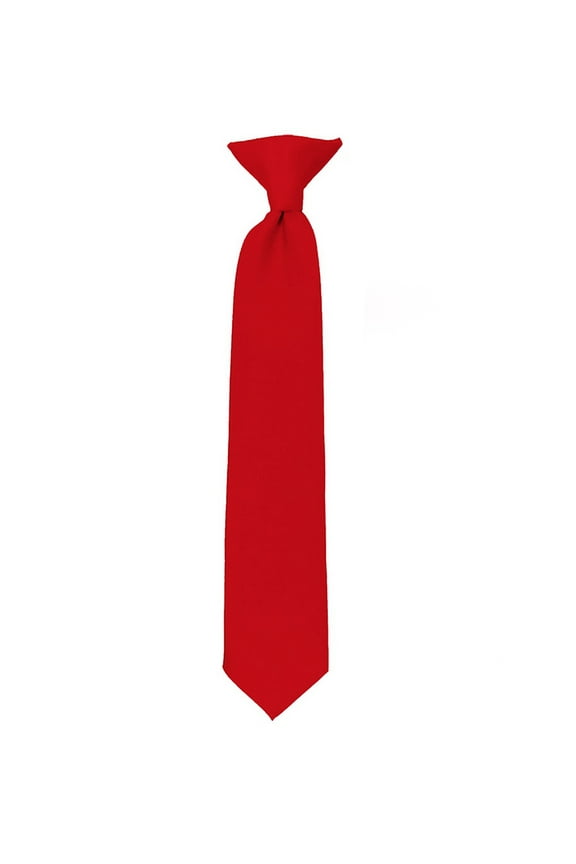Boys' Kids' Children's Smooth Satin Solid Clip On Tie, Red, 11"