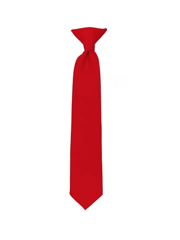 Boys' Kids' Children's Smooth Satin Solid Clip On Tie, Red, 11"
