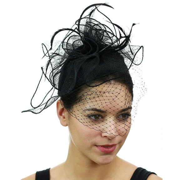 NYFASHION101 Cocktail Formal Party Face Veil Floral Mesh Fascinator Headband, Black