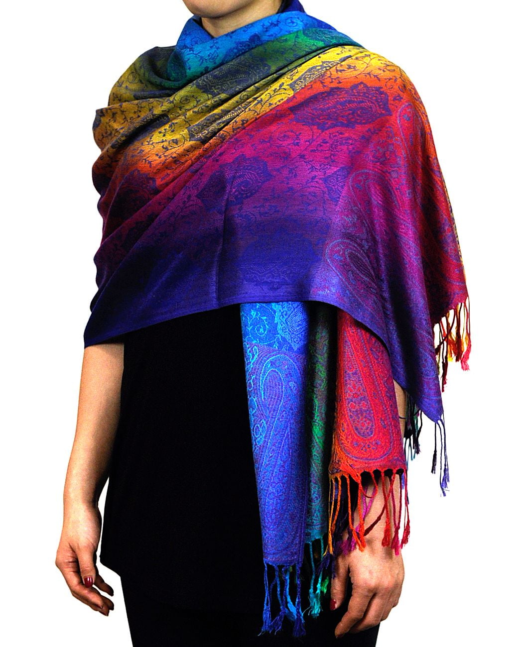 Women's Pashmina Scarf Shawl – Purple Beige Paisley – Silk Cashmere Blend – Soft